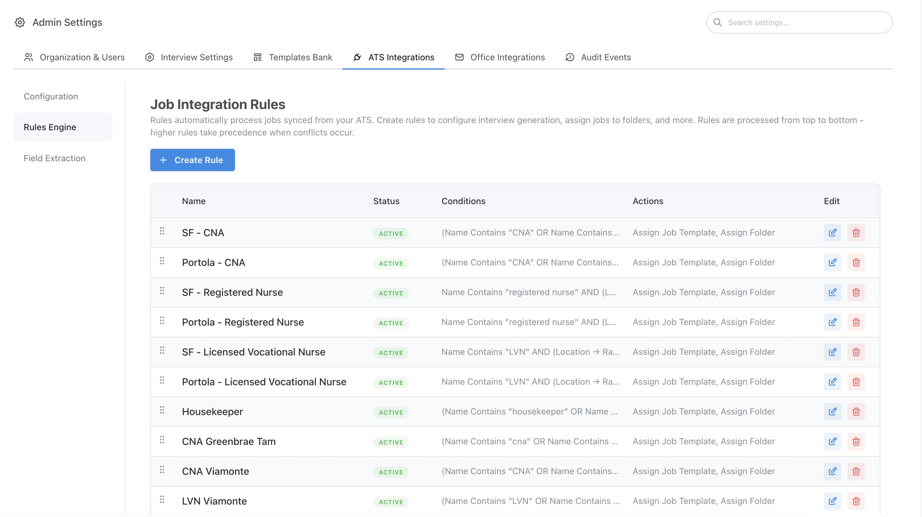 Rules Engine overview page