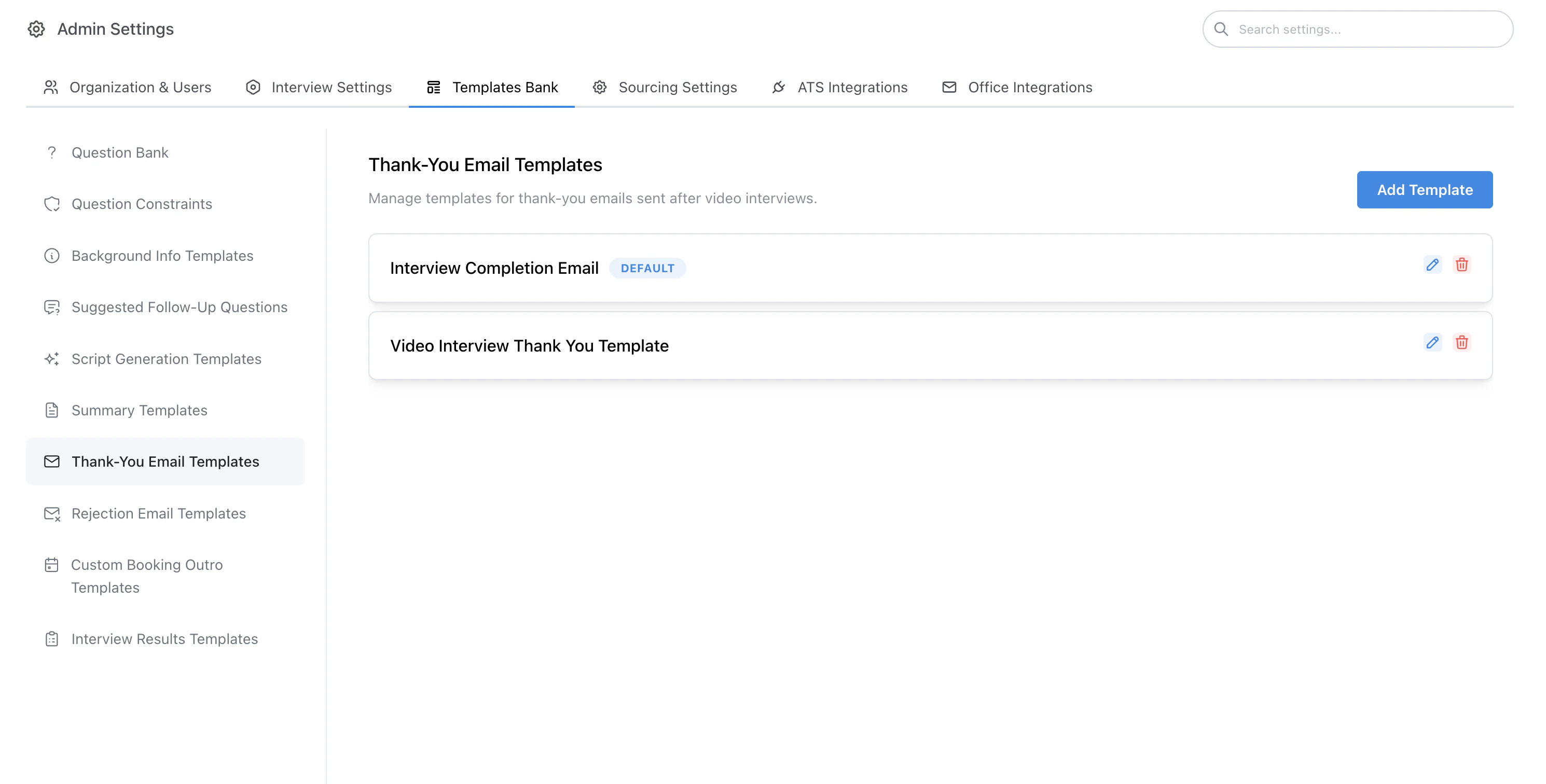Thank‑You Email Templates management page