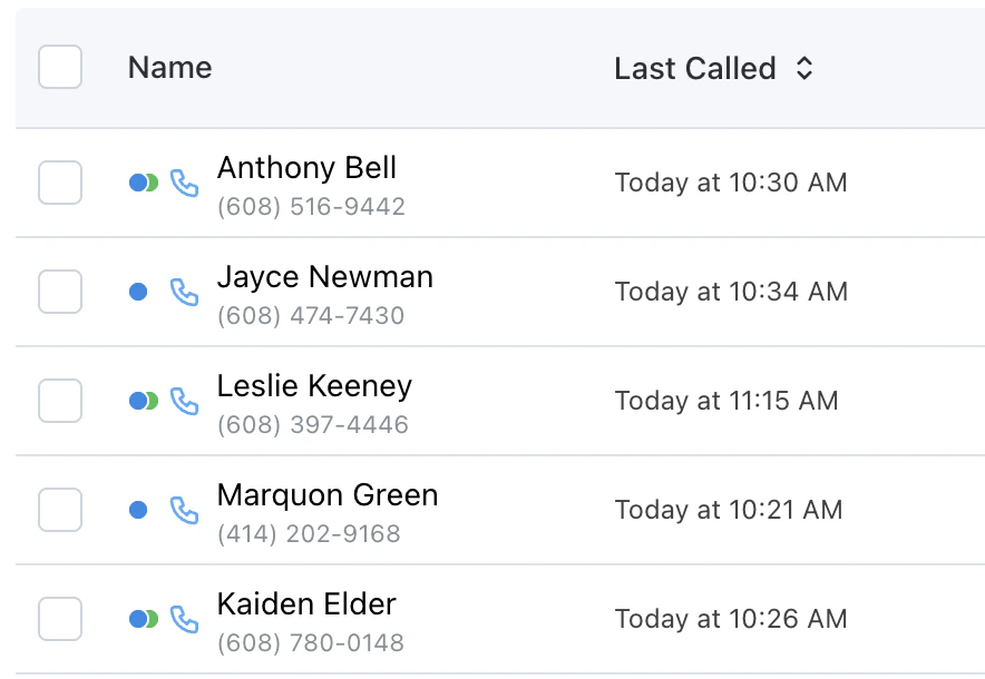 Candidate rows showing colored review indicator dots next to candidate names