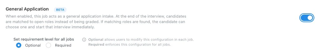 General Application setting with Beta badge and requirement level