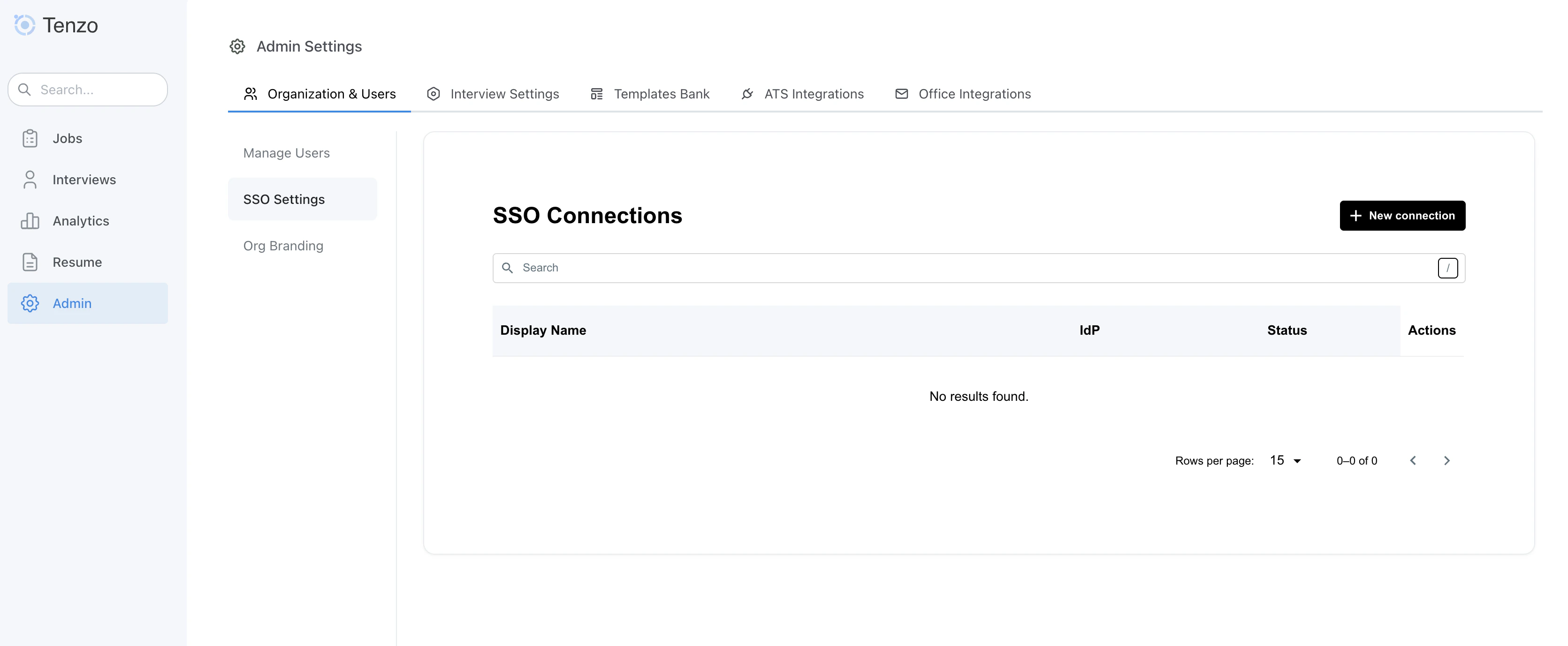 SSO connections page showing configured identity providers
