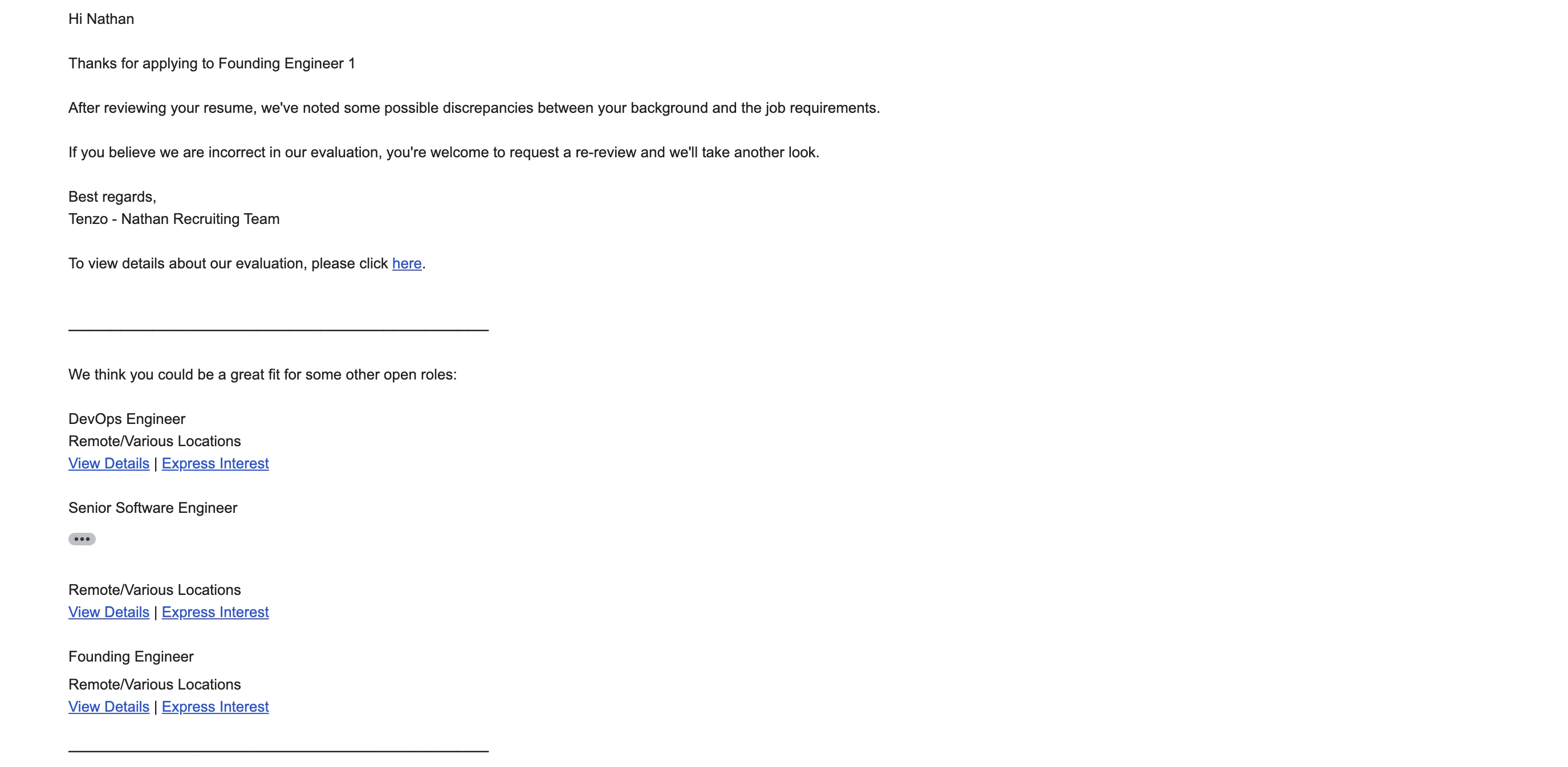 Example resume feedback email