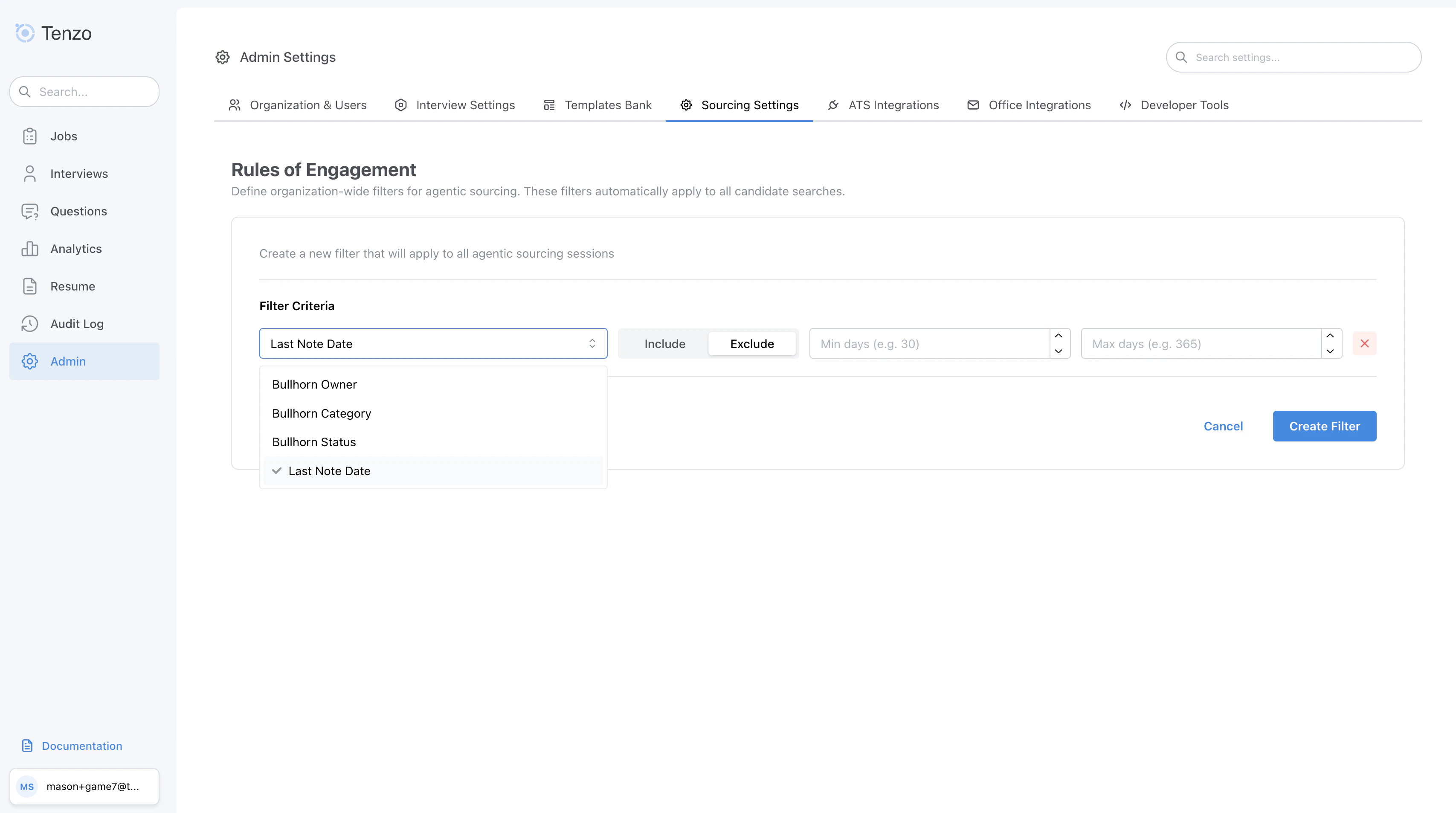 Last note date filter configuration