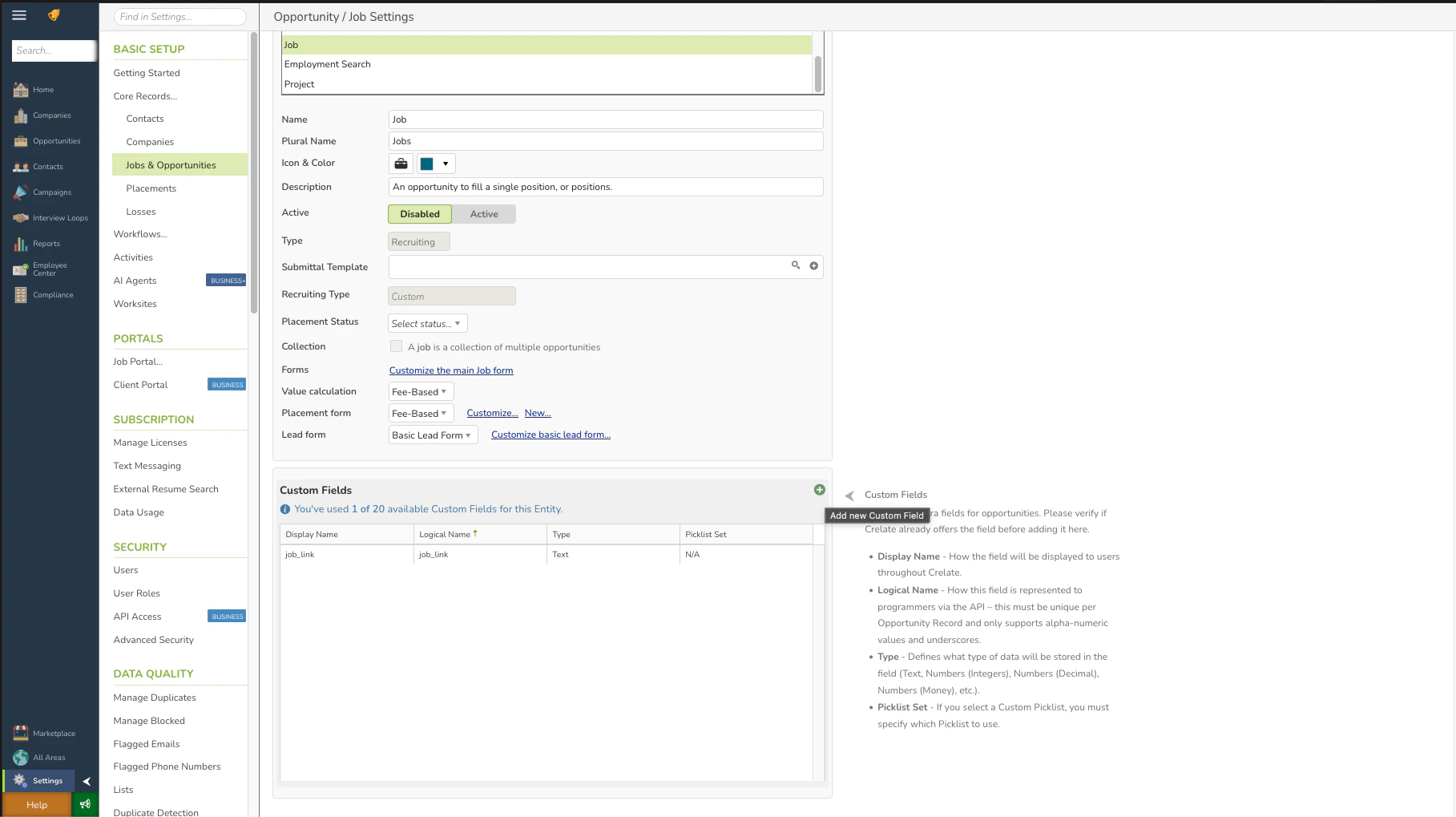 Crelate Custom Fields Setup