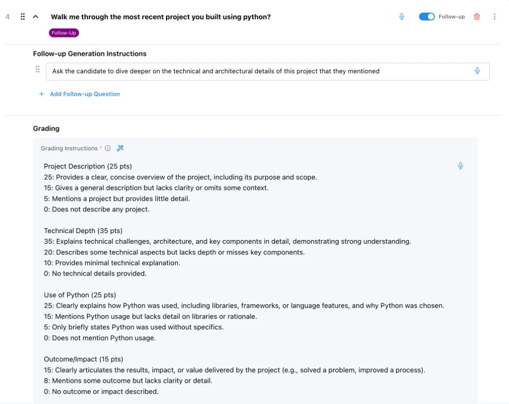 Question with follow-up enabled and follow-up generation instructions