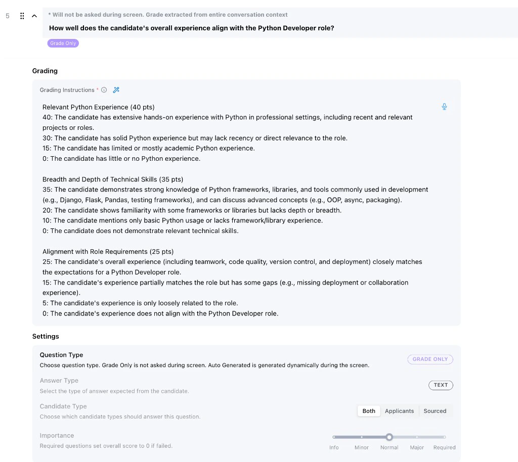 Grade Only question with grading instructions and settings