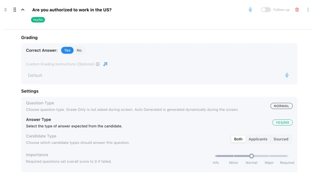 Yes/No question with correct answer and settings