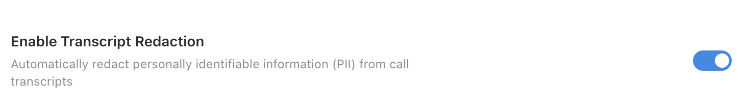 Enable Transcript Redaction setting