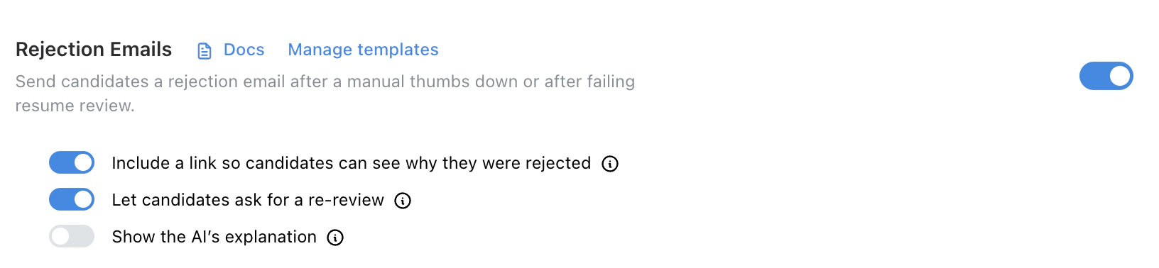 Rejection Emails setting