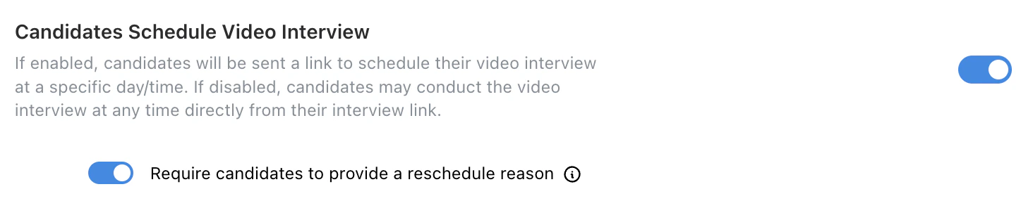 Candidates Schedule Video Interview setting