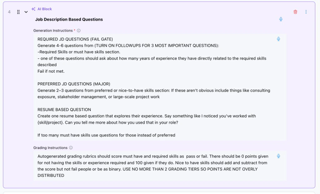 AI Block expanded into generated questions