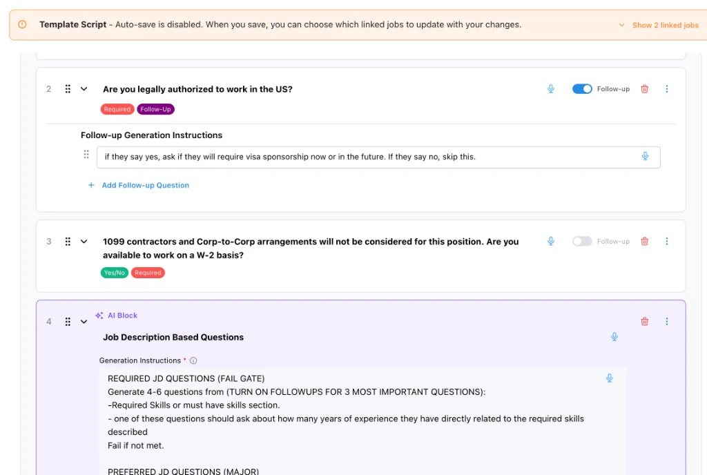AI Block in a template with question generation and grading instructions