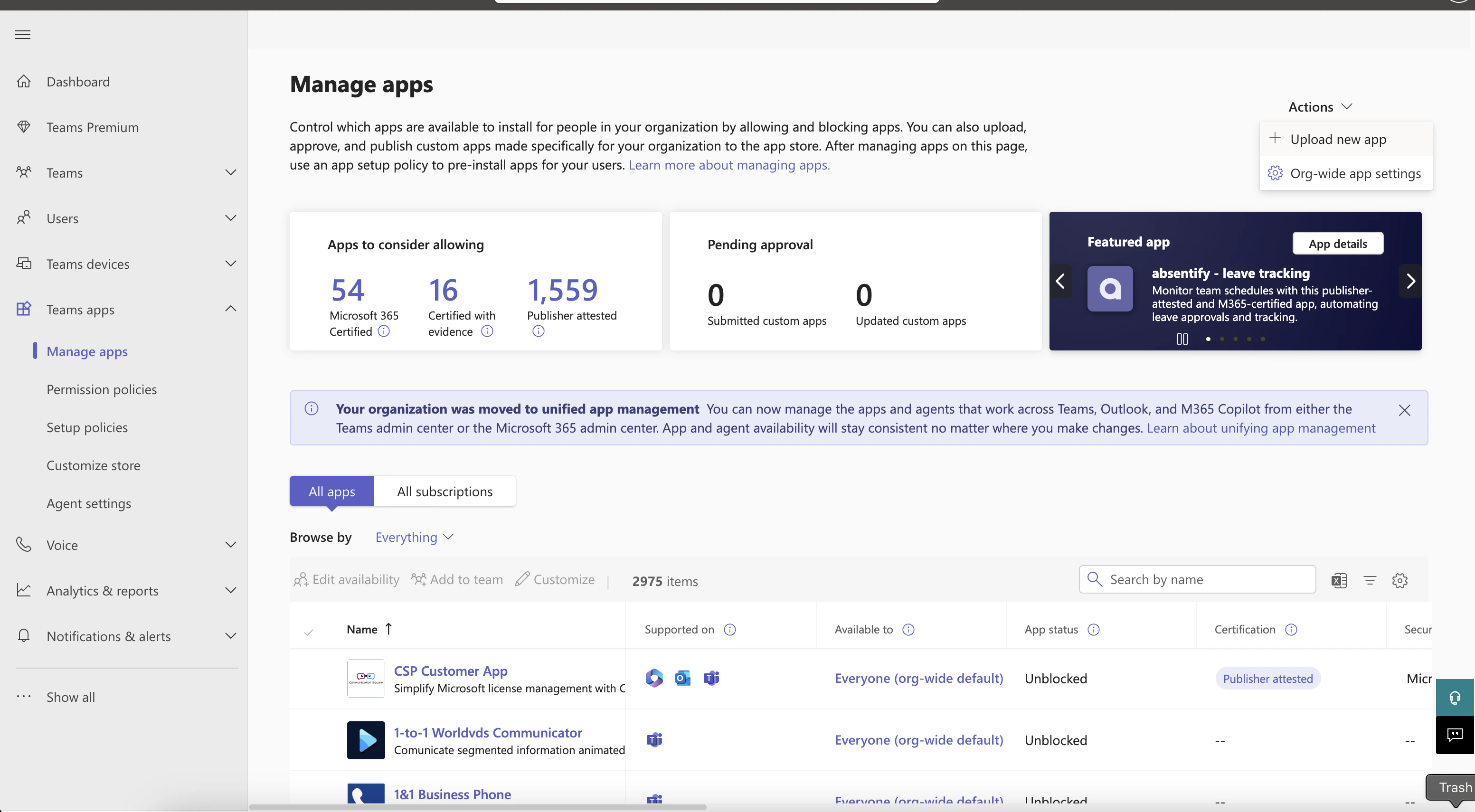 Navigate to Manage apps in Teams admin center
