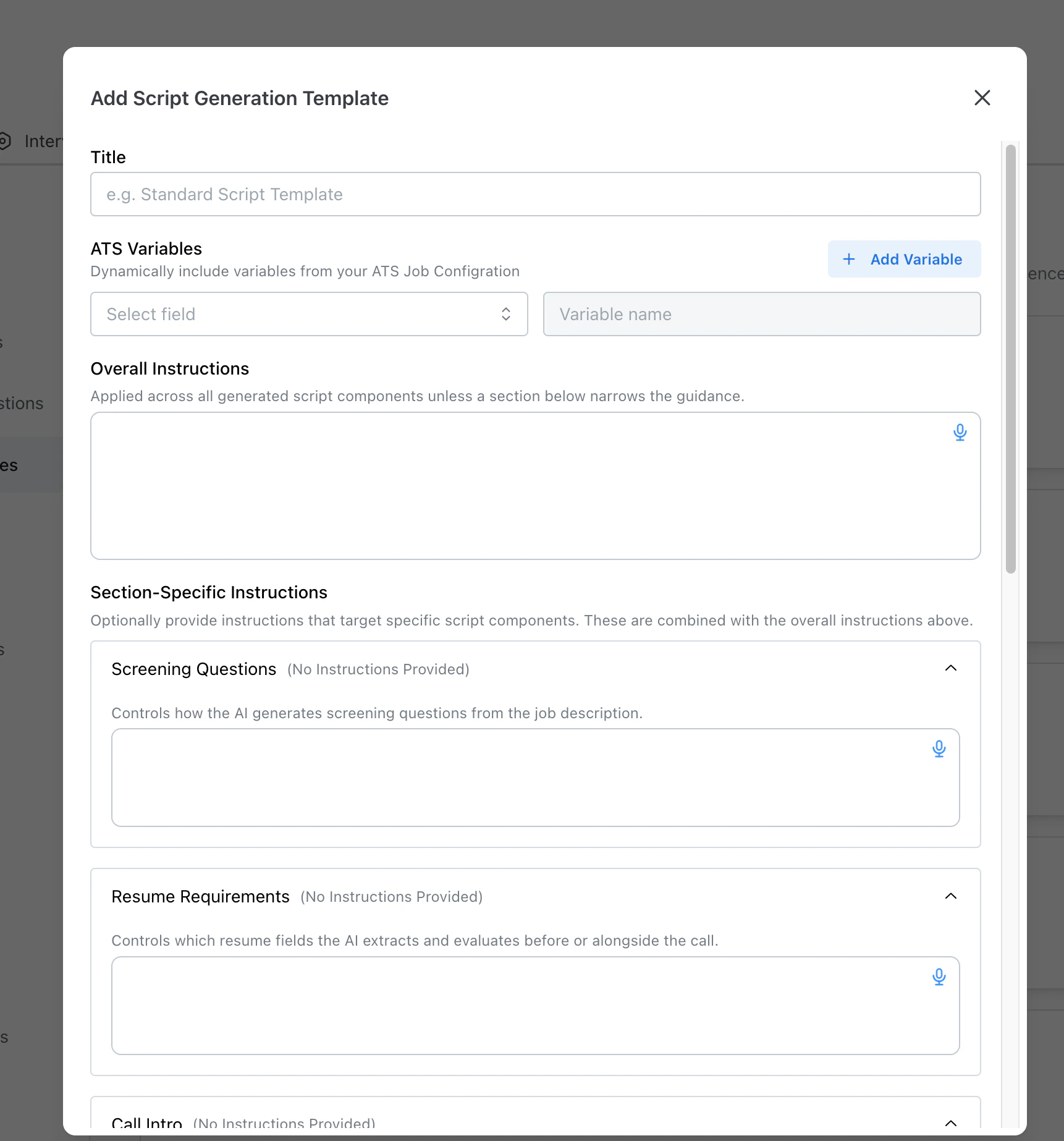 Script Generation Template Form Top