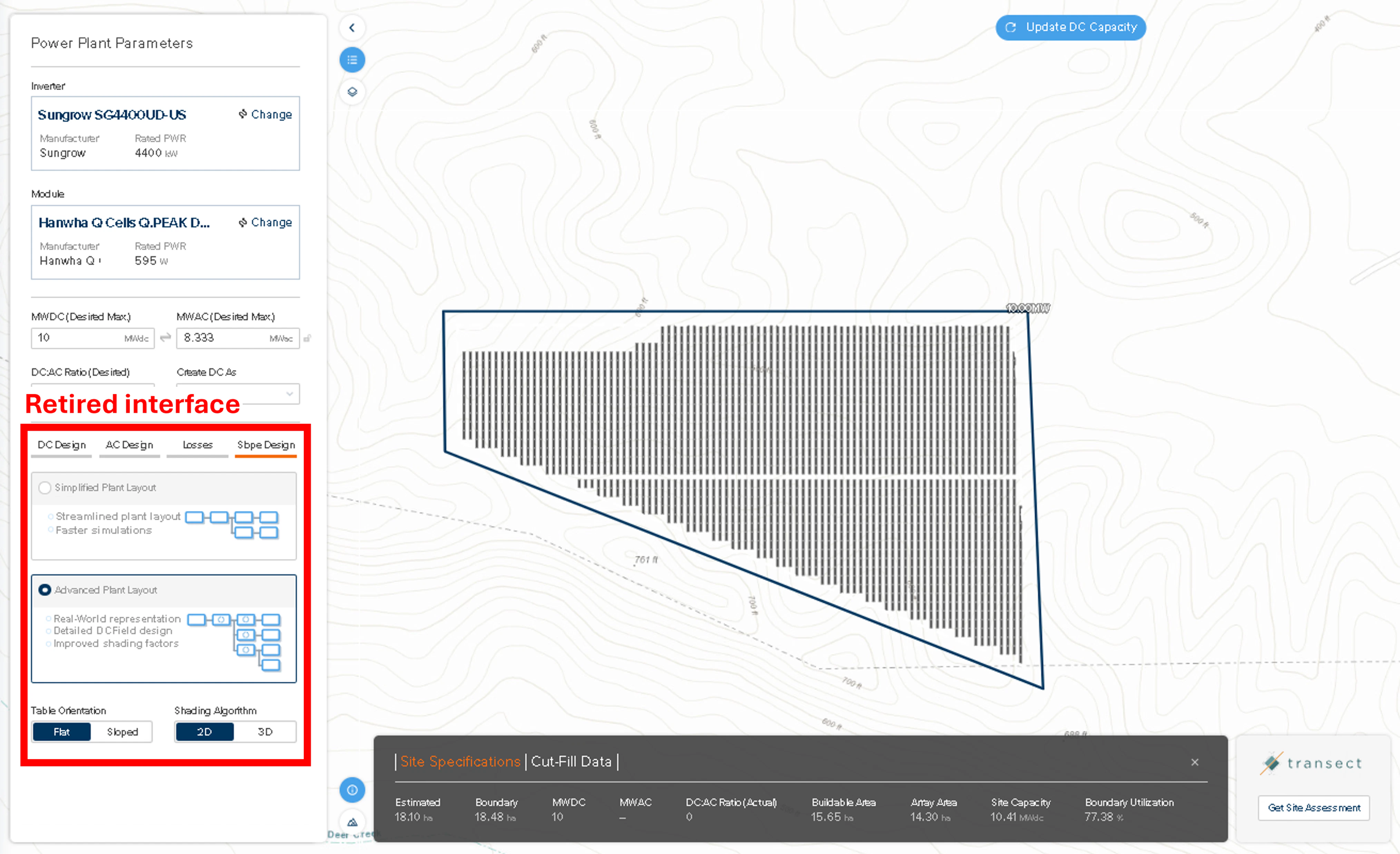 Map Builder prediction interface before the change, showing the Slope Design tab