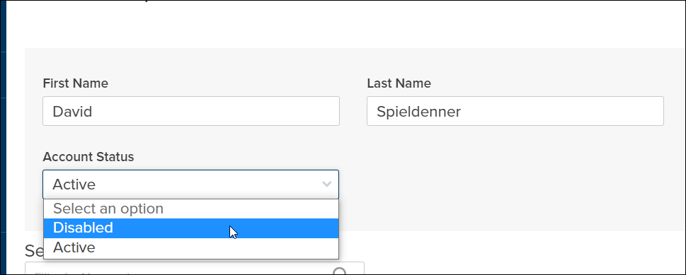 Set status to Disabled