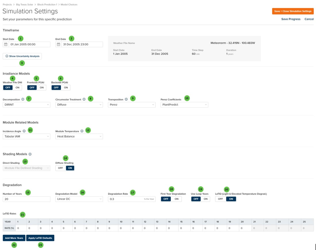 Simulation Settings - PlantPredict