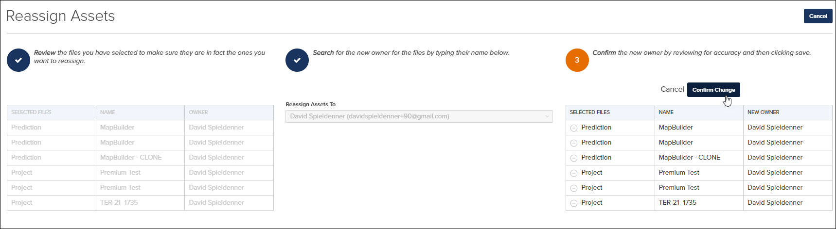 Reassign Assets wizard