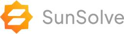 SunSolve logo featuring a yellow-to-orange sunburst icon with solar panels and gray SunSolve text