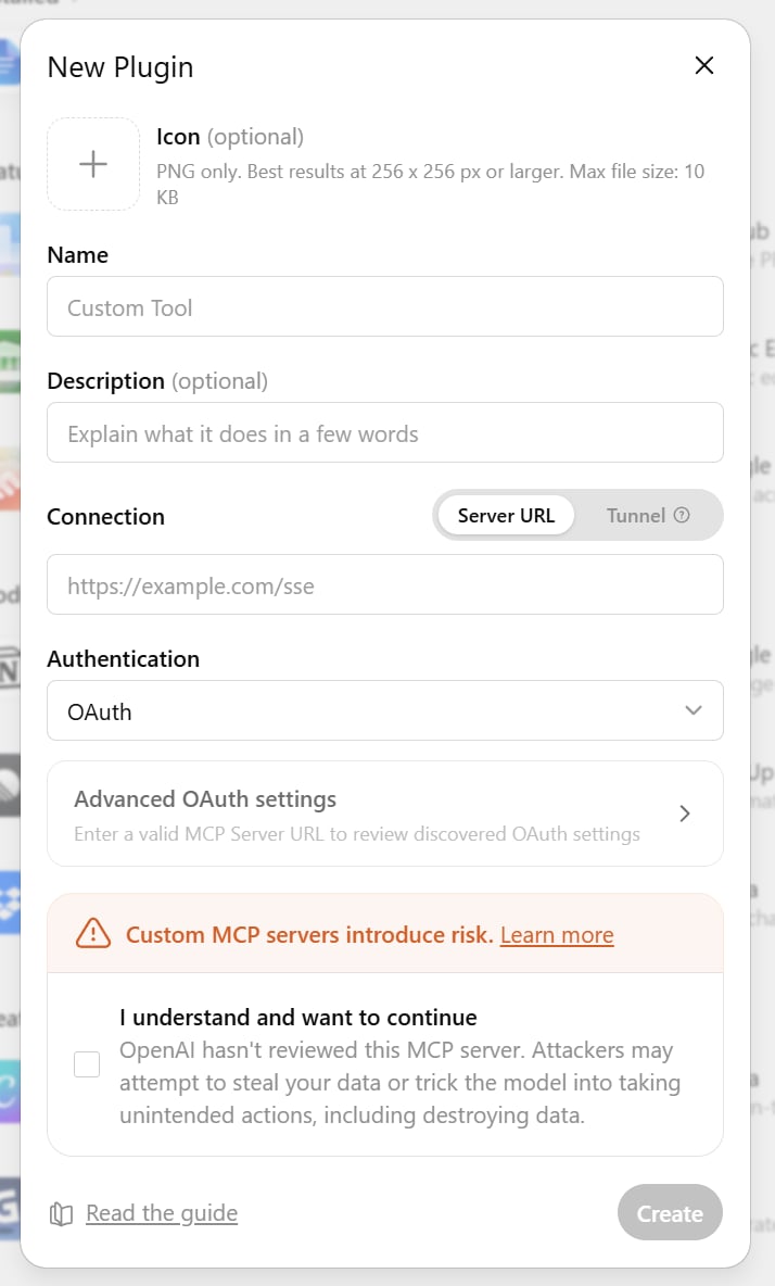 The option to add a custom connector in ChatGPT