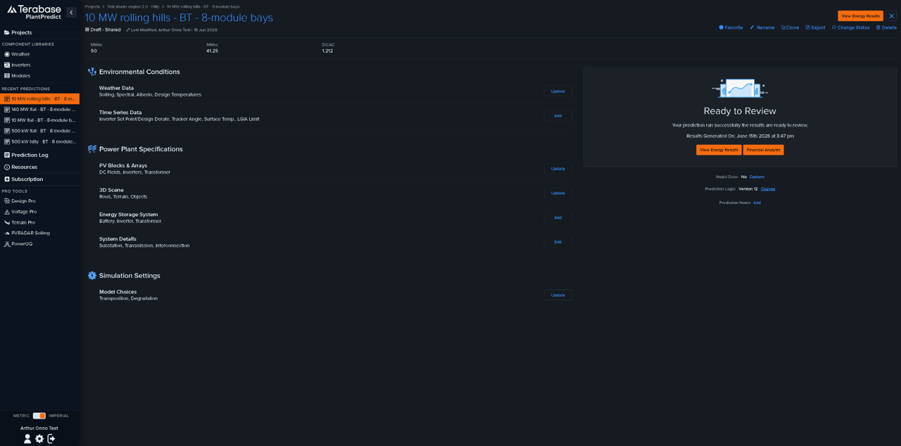 PlantPredict interface shown in the new Dark Mode theme