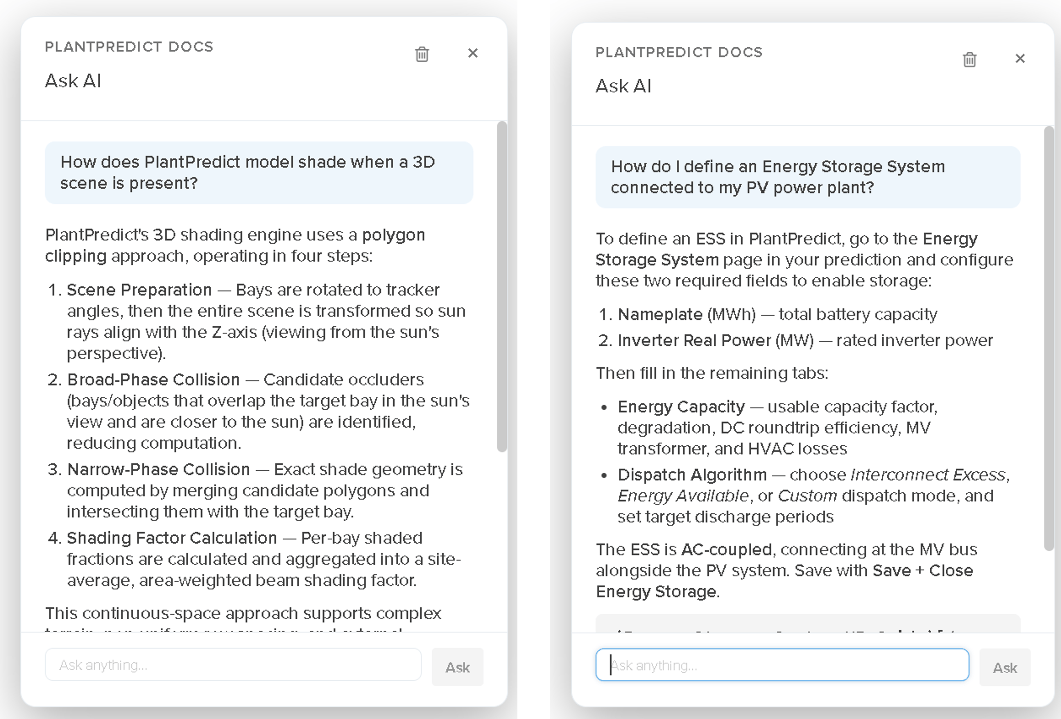 Two example answers in the Ask AI panel