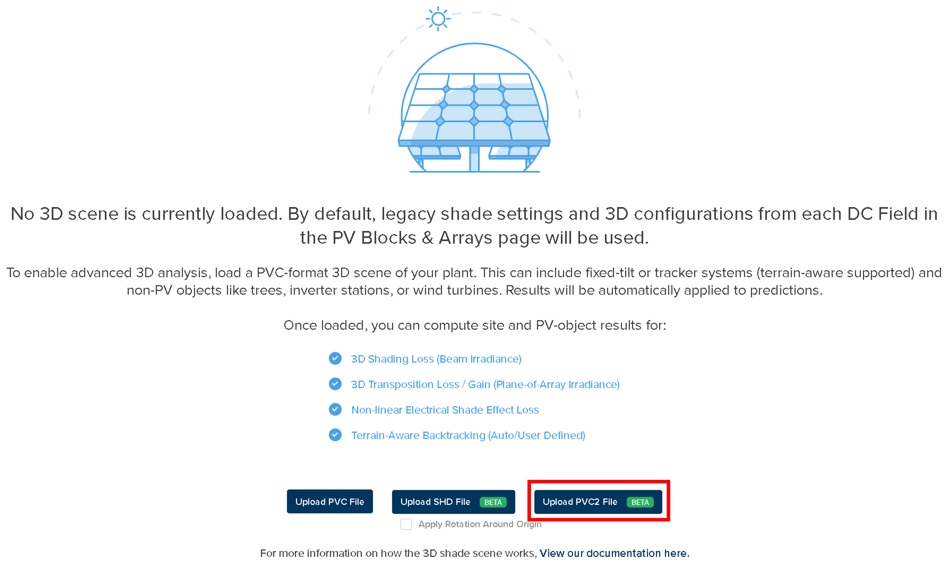 Upload PVC2 File button on the 3D Scene page