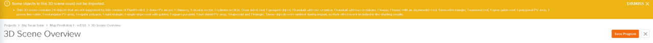 Banner listing the objects that could not be imported into the 3D scene