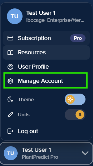 Manage Account in the account menu