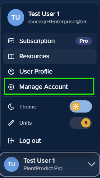 Manage Account in the account menu
