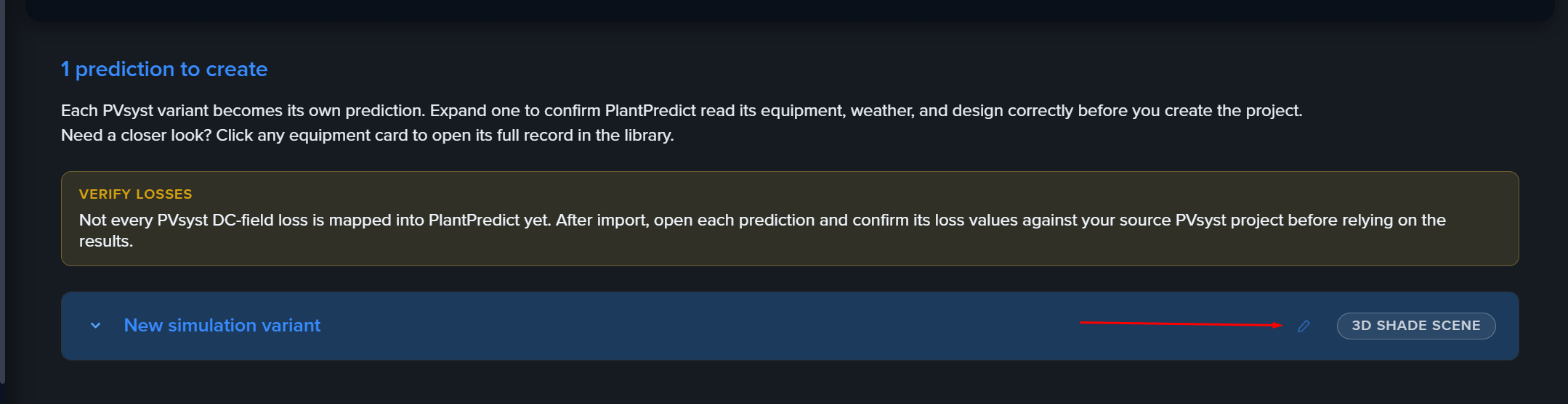 Pencil edit icon next to a variant row on the review screen