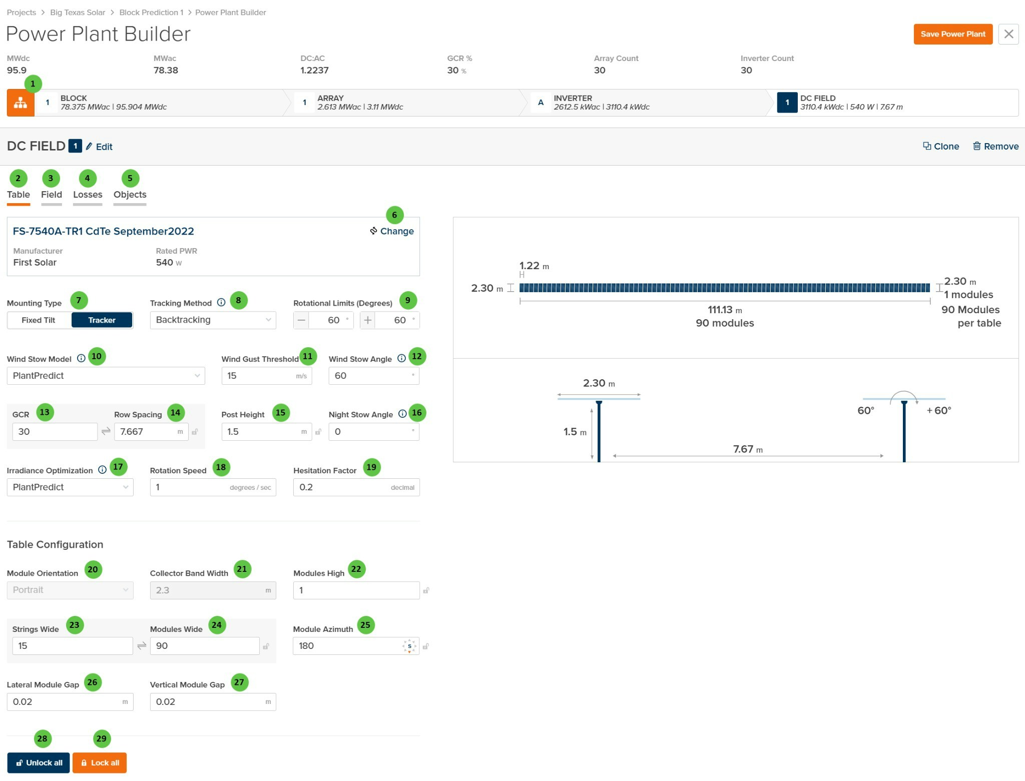 Power Plant Builder DC Field Table Page