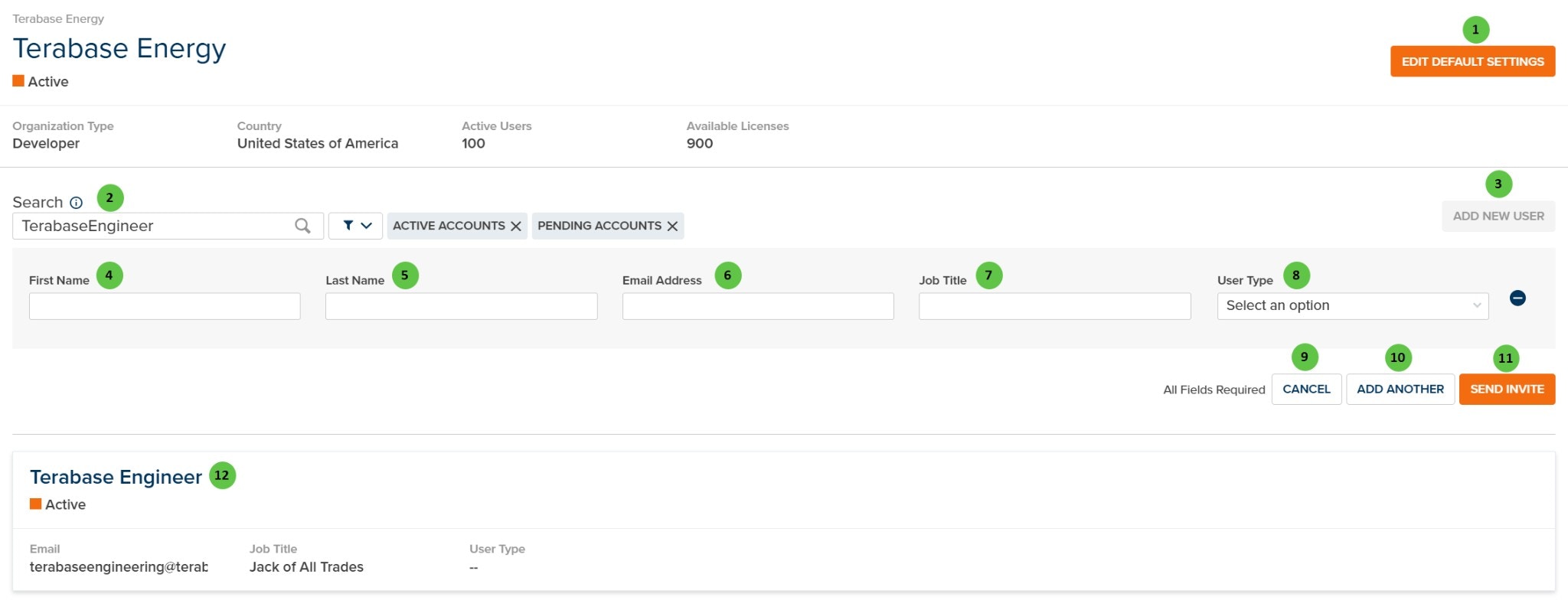 Manage Accounts Main View
