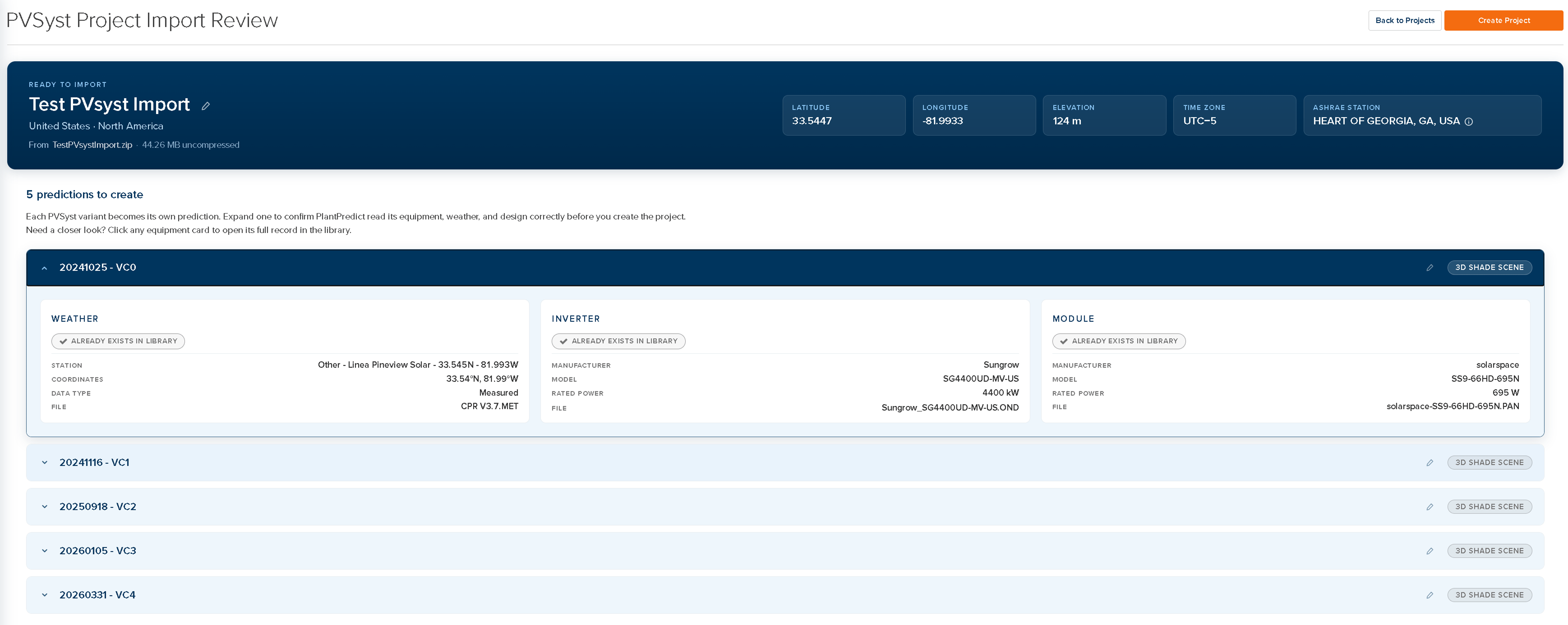 Importing a PVsyst project ZIP file into PlantPredict