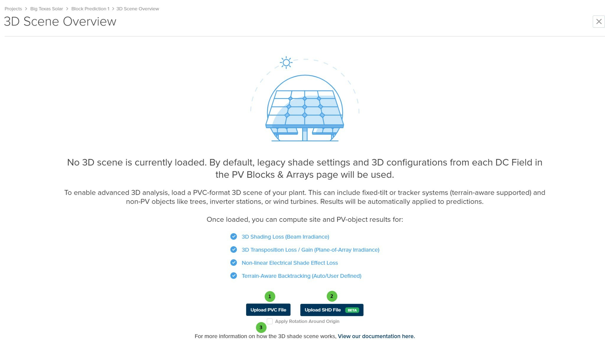 3D Scene Overview Upload Options