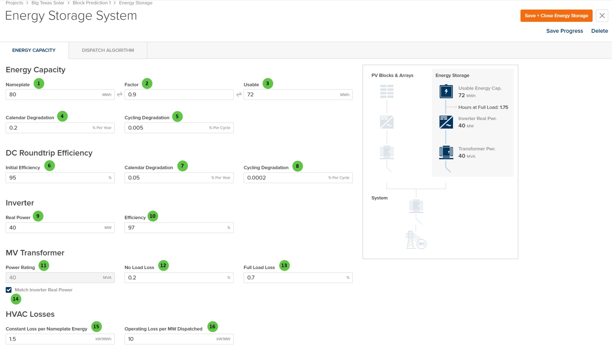 Energy Storage System - PlantPredict