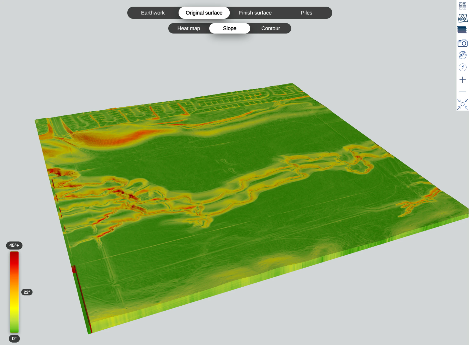 Terrain Pro 3D slope map for the Original Surface, color-coded by slope steepness