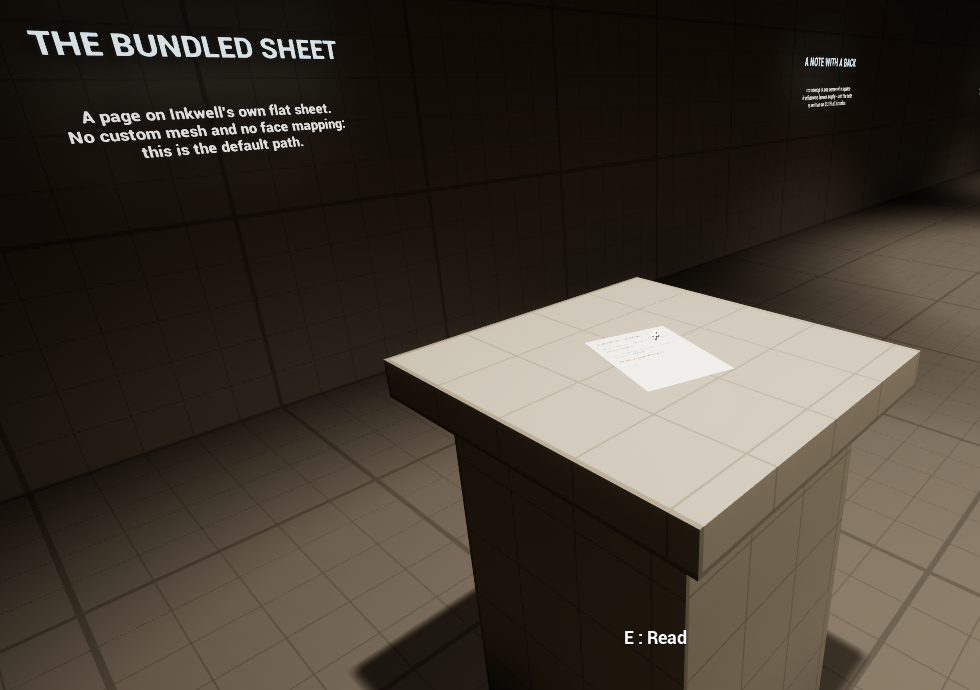 An Inkwell note placed in the showroom level