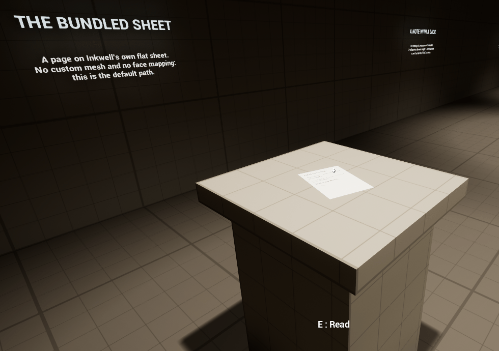 An Inkwell note placed in the showroom level