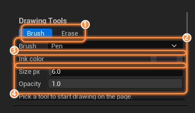 The Drawing Tools panel in the Inkwell Page Editor