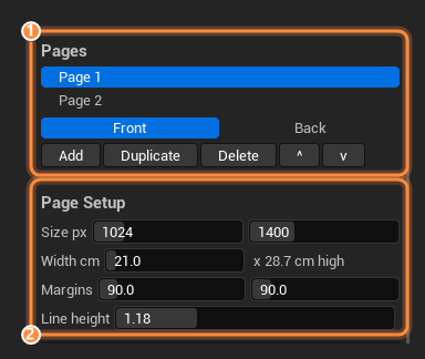 The Page Editor left panel showing the Pages list and Page Setup section