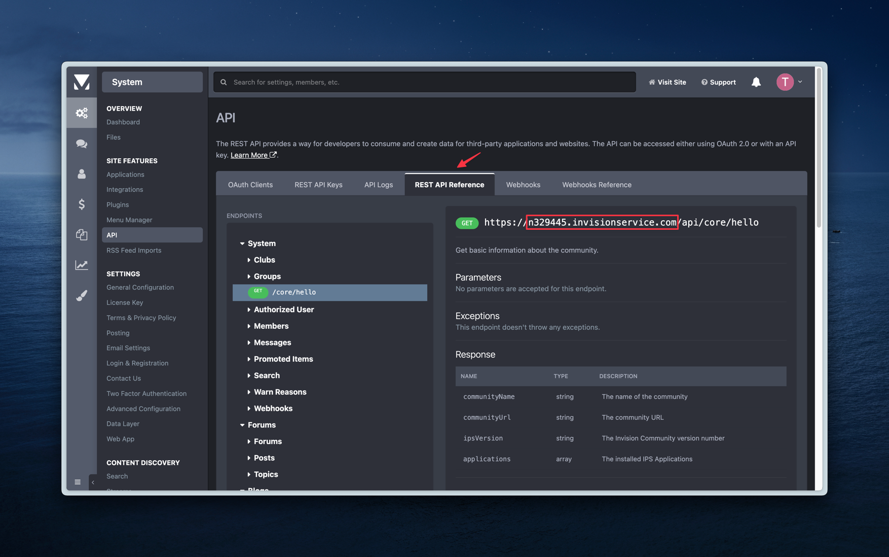 Screenshot of where to find community url