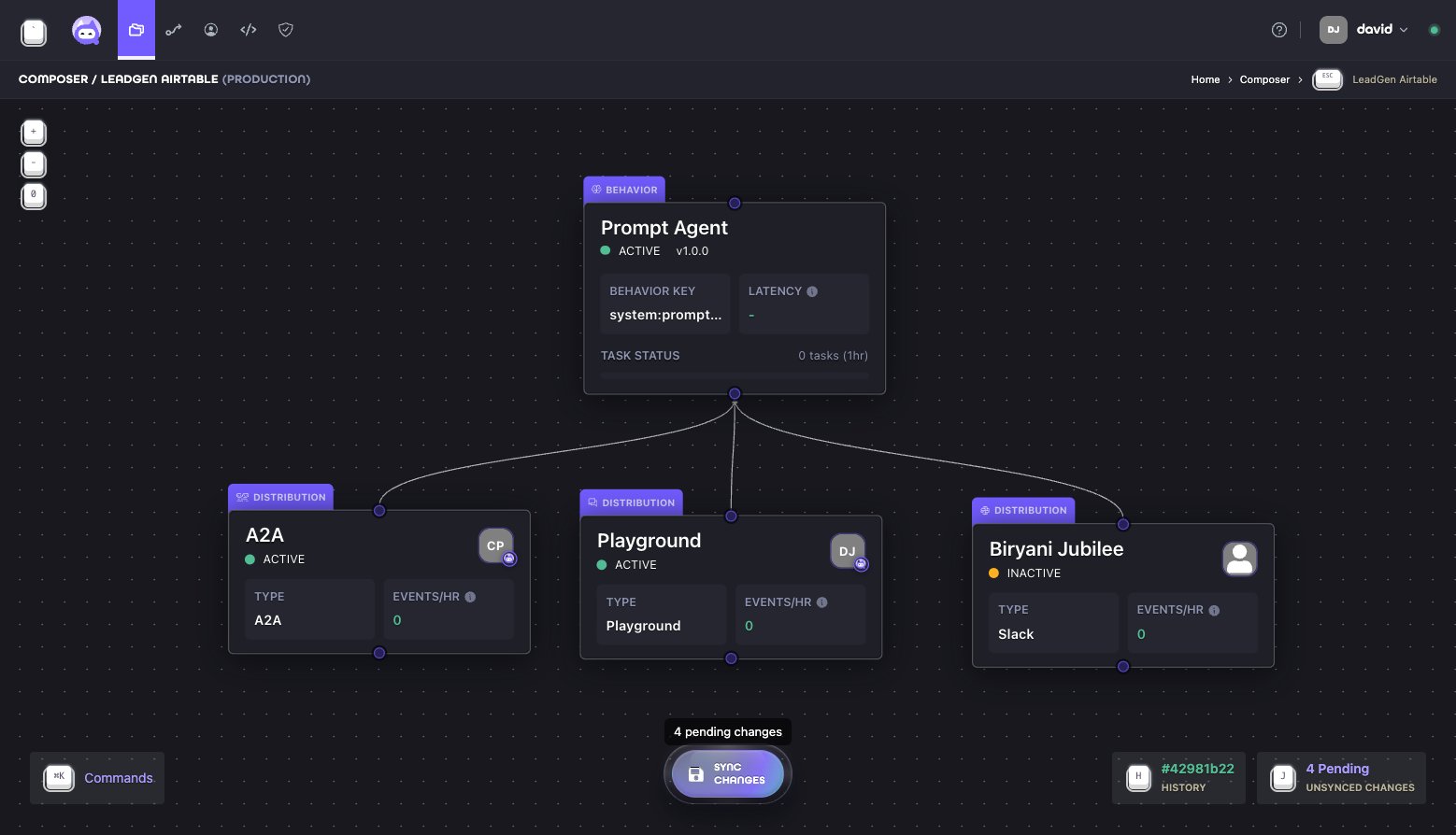 Composer showing four pending changes ready to sync