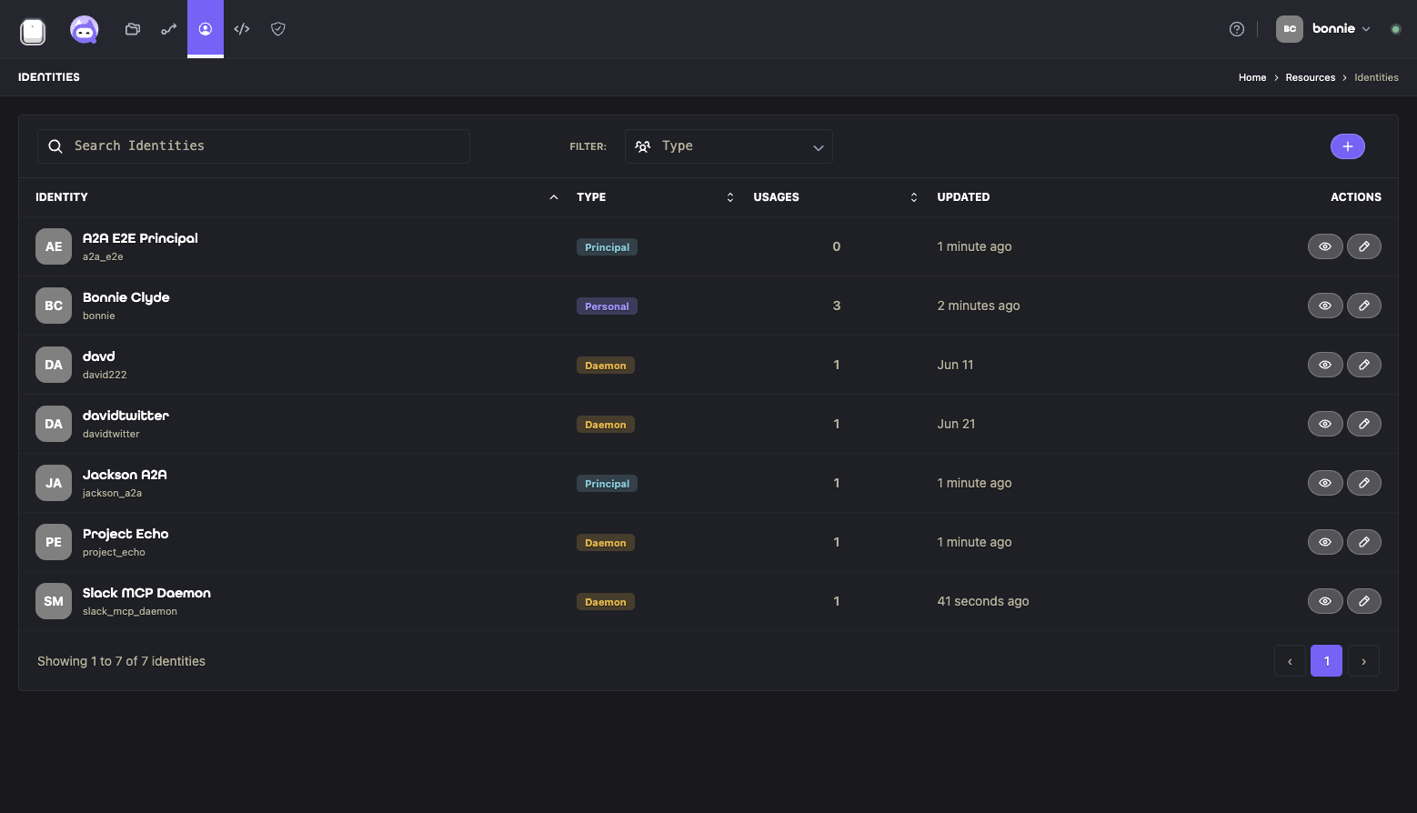 Aion identities interface