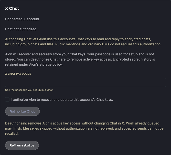 Chat key consent and passcode controls