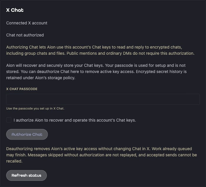 Chat key consent and passcode controls
