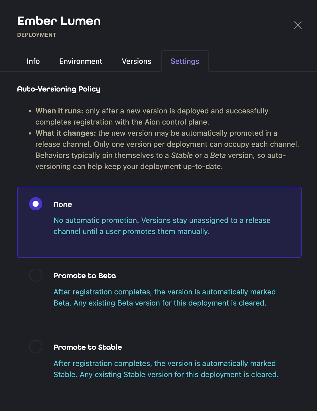 Versioning interface