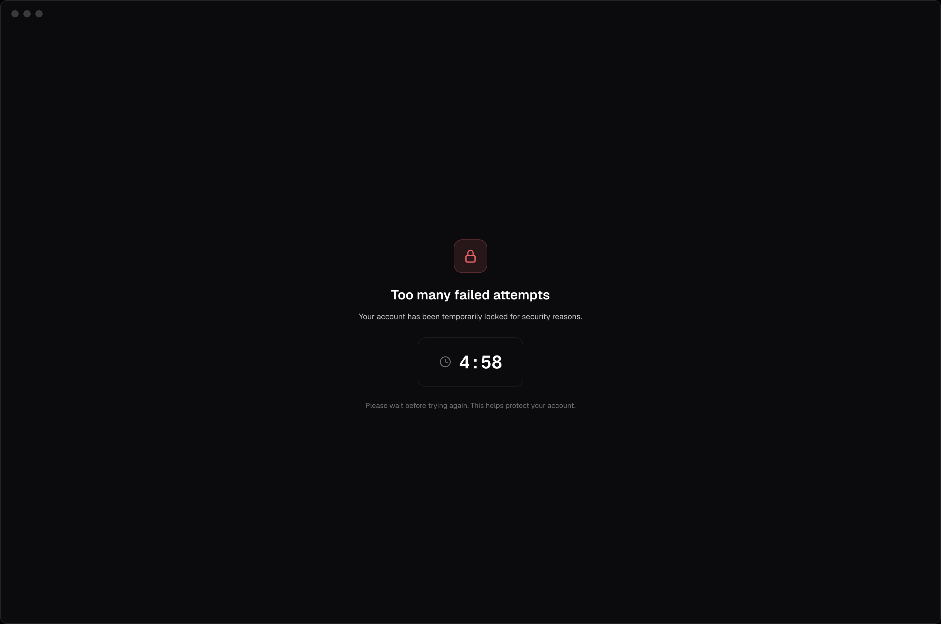 Lockout screen showing a countdown after too many failed attempts