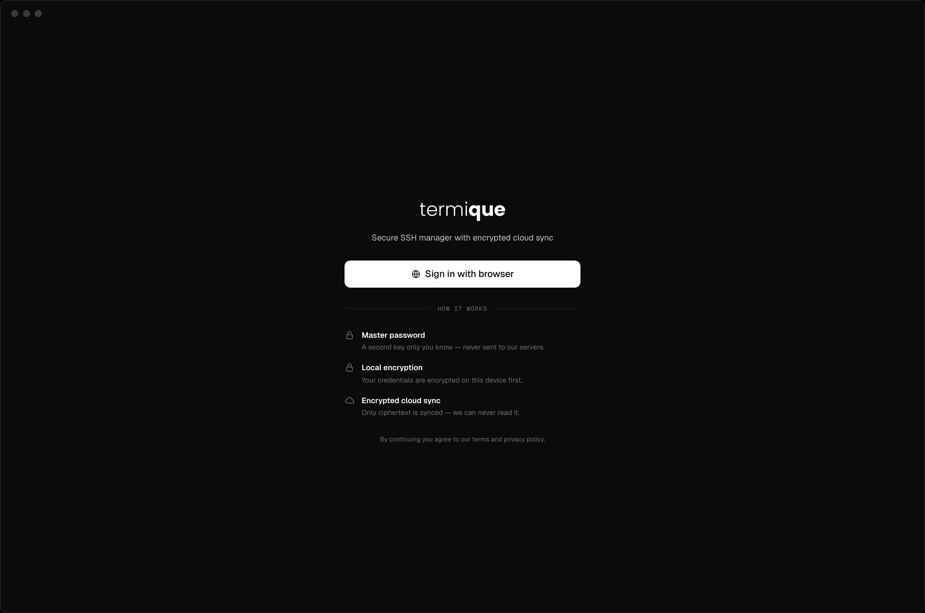 Termique sign-in screen with the Sign in with browser button