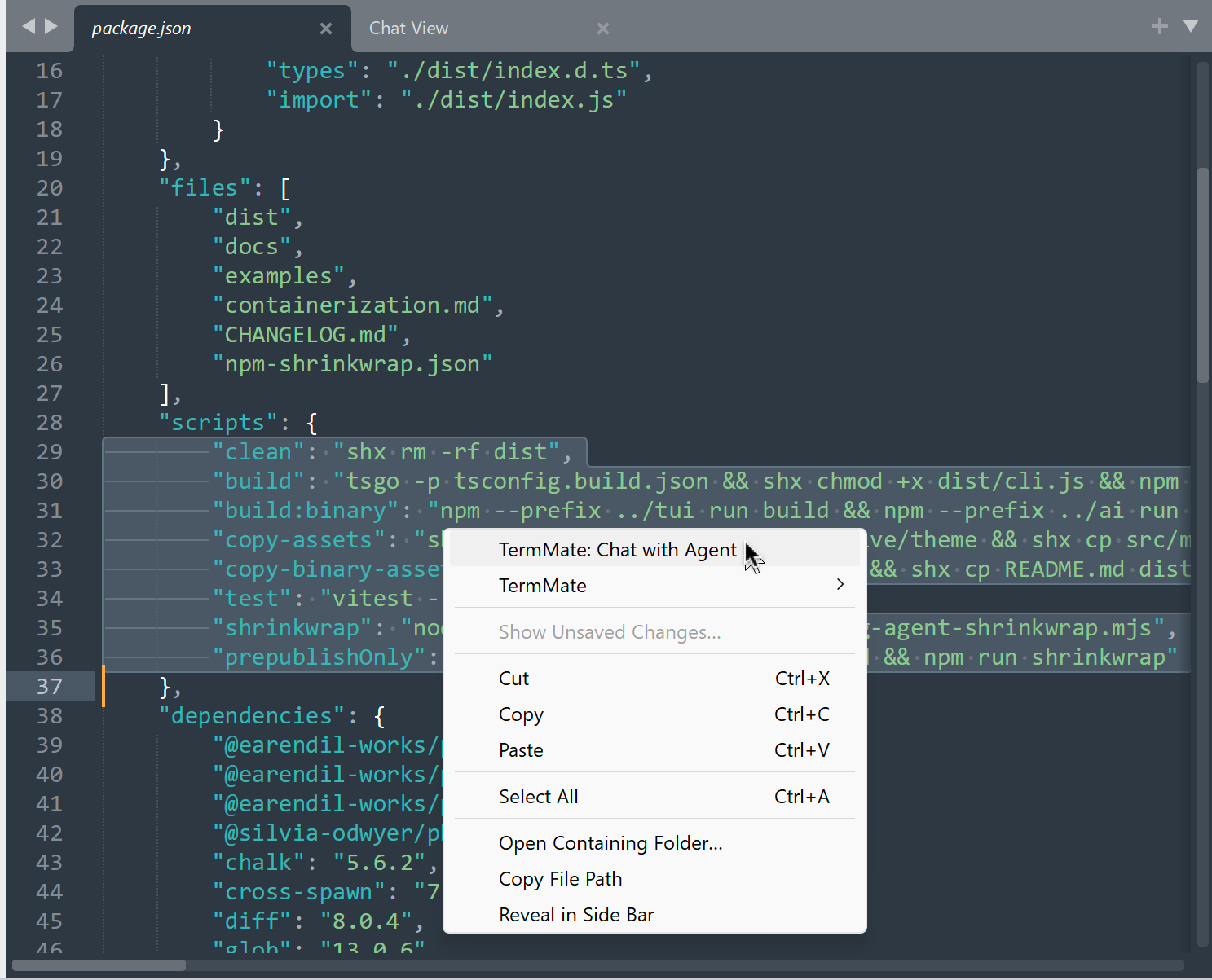 Chat with Agent Context Menu